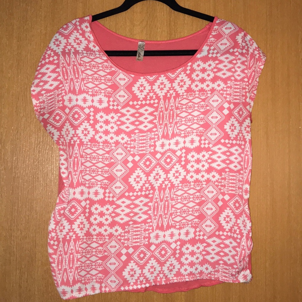 Coral and white Aztec front shirt